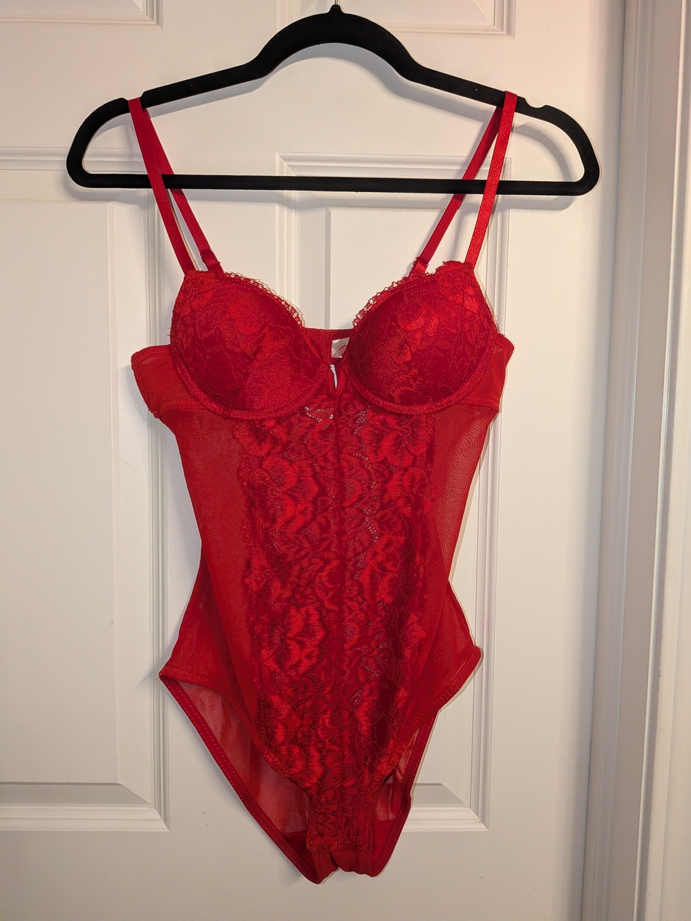 Red Lace Sheer Teddy with Underwire Cups